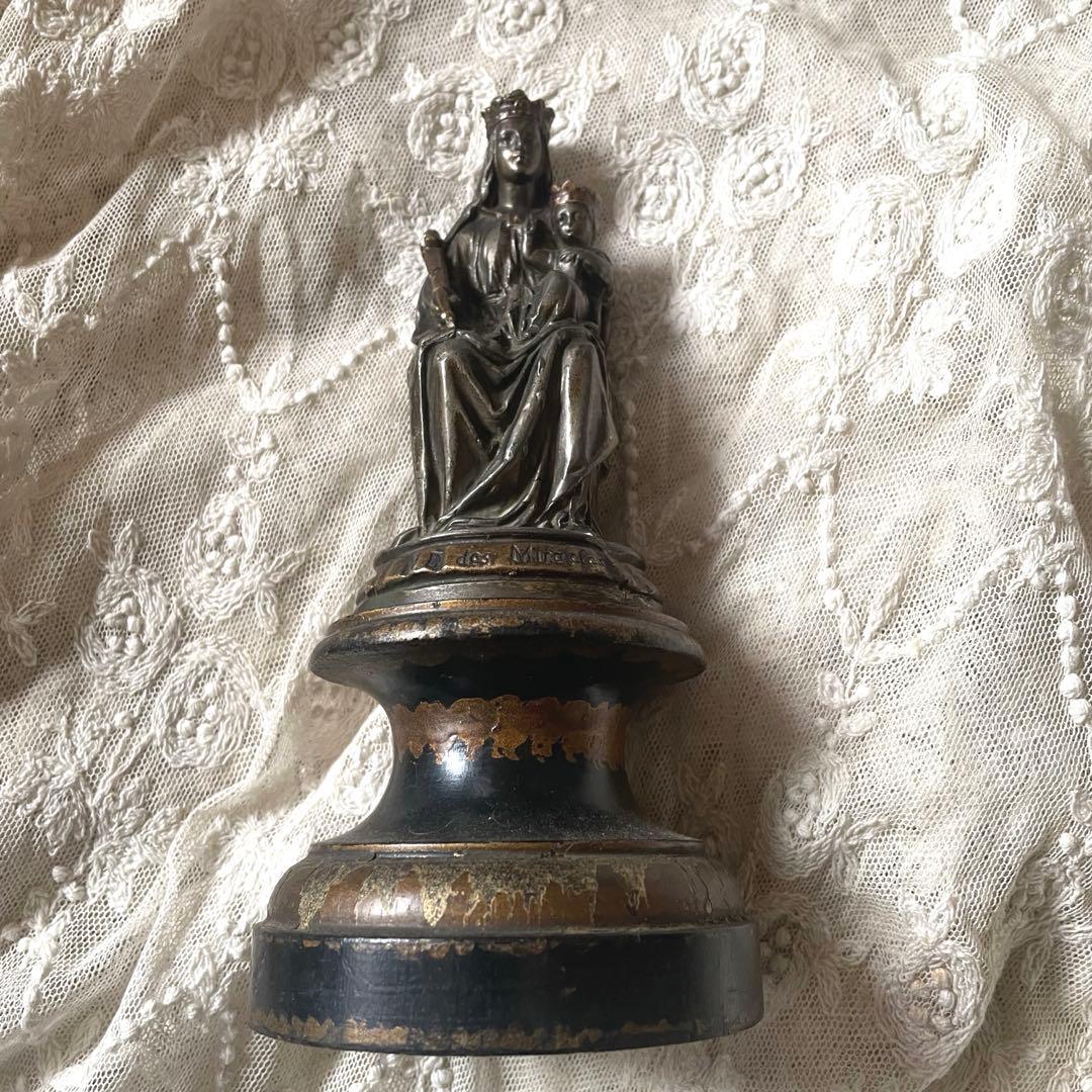 アンティーク♪聖母子像♪マリア像♪木製台座