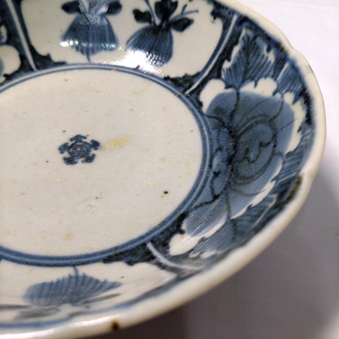 古伊万里 角福 くらわんか皿 江戸中期 染付 牡丹 中皿