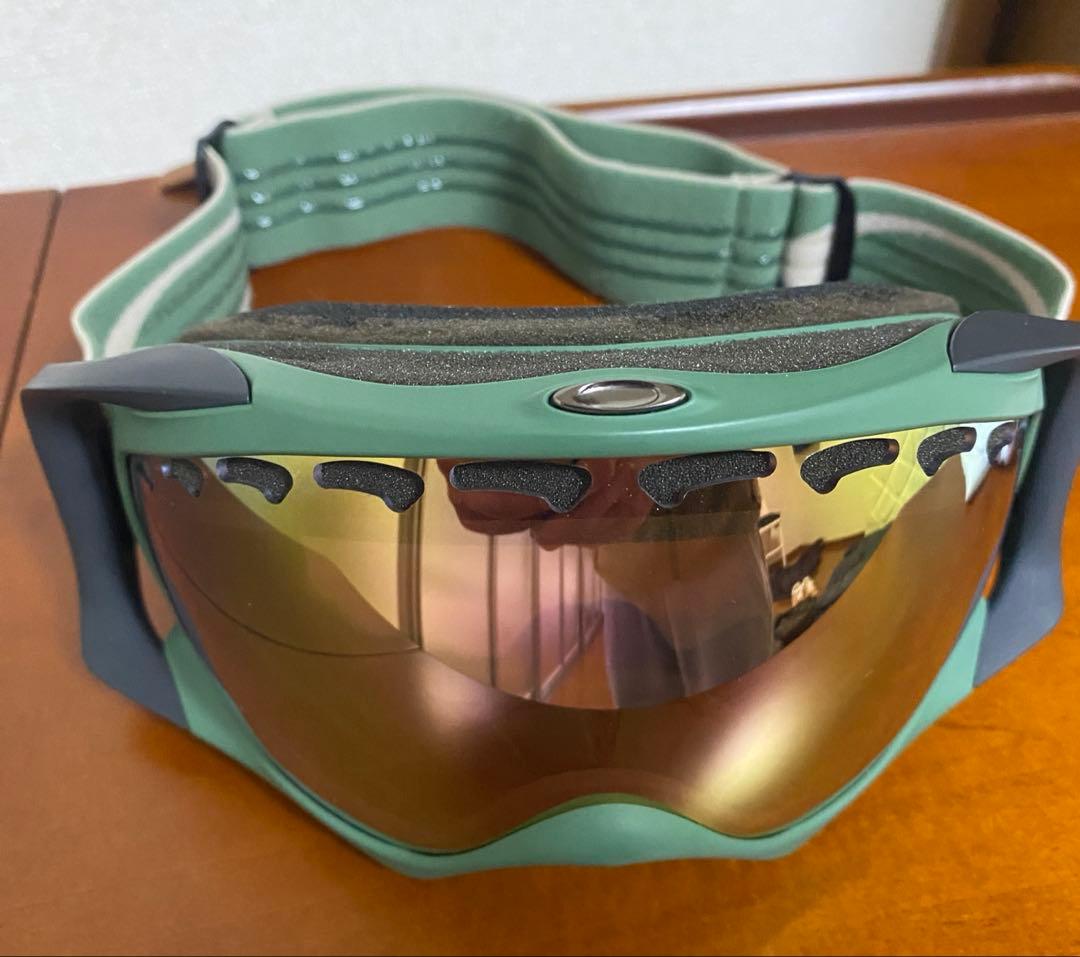 スノーボード オークリーゴーグル クローバーグリーン系 ミラーレンズ希少