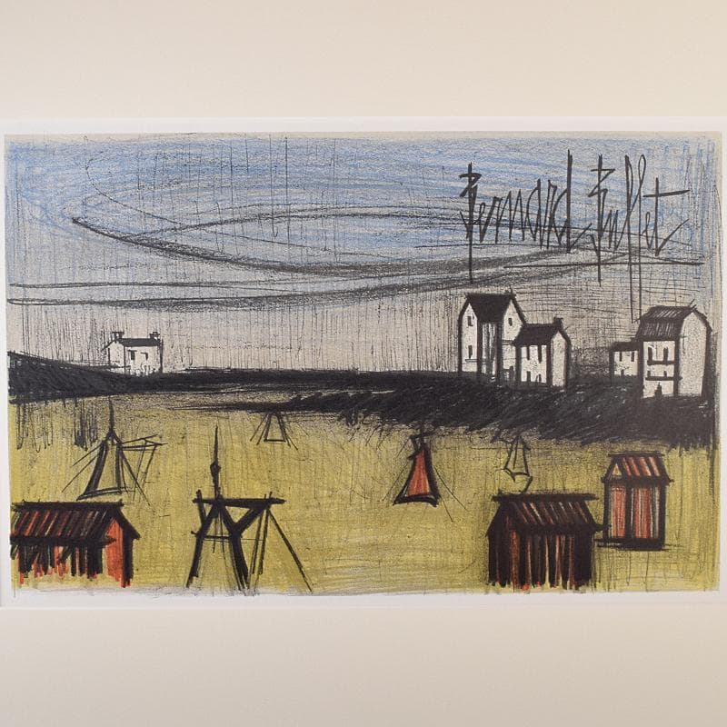 リトグラフ　ベルナール・ビュッフェ作　「小さな海岸」　額装　V　R7913B