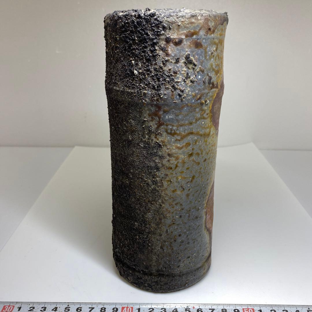 専用　藤原啓　最上位の備前窯変花入　共箱　高さ23.5㎝　東Y6-1007☆2F