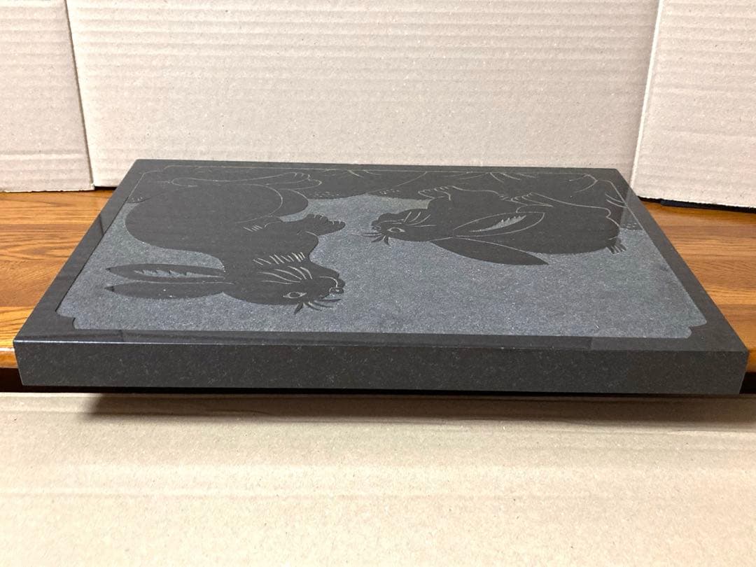 御影石 アートタイル 絵タイル プレート デザイン 石版 ウサギ 兎 インテリア