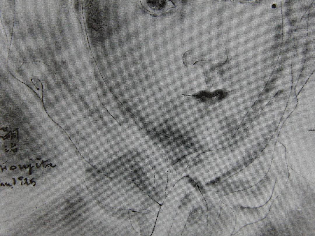 藤田嗣治、「少女」、希少な画集の額装画、オーダーマット付・日本製新品額入り