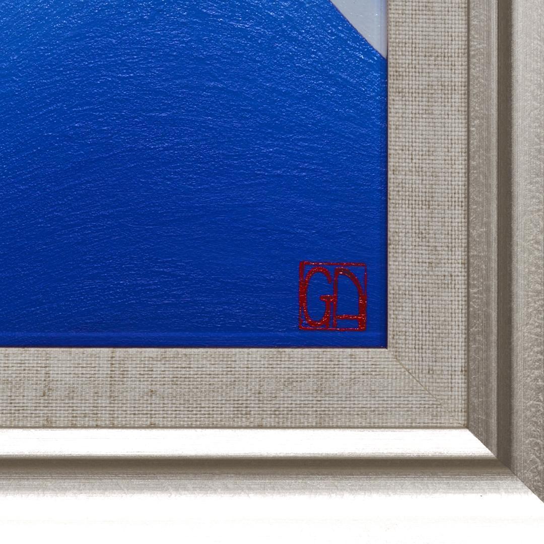 『青嶺円照』●SM油彩額付タテ36.3cm銀シルバー満月富士山がんどうあつし油絵