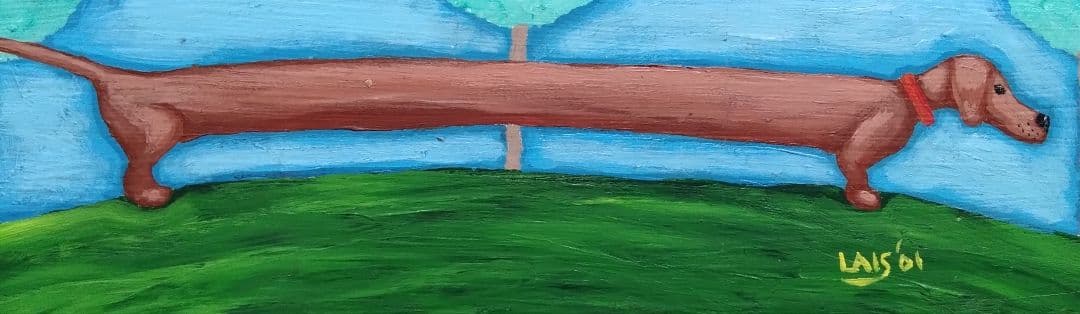 アメリカンヴィンテージ　Ruth Lais 長ーいダックスフンド　アクリル絵画