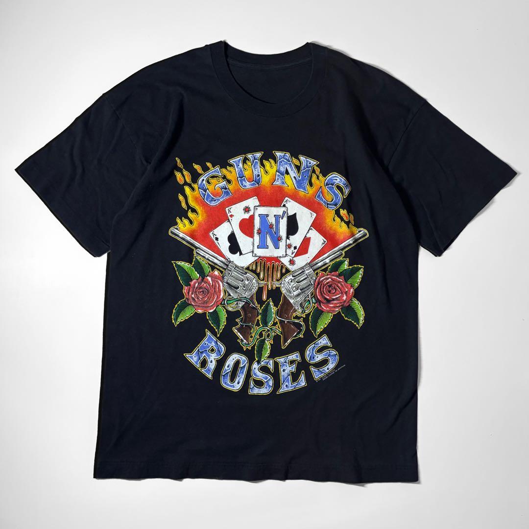本物 レアカラー 90’s Guns N' Roses 拳銃×トランプ×薔薇 T
