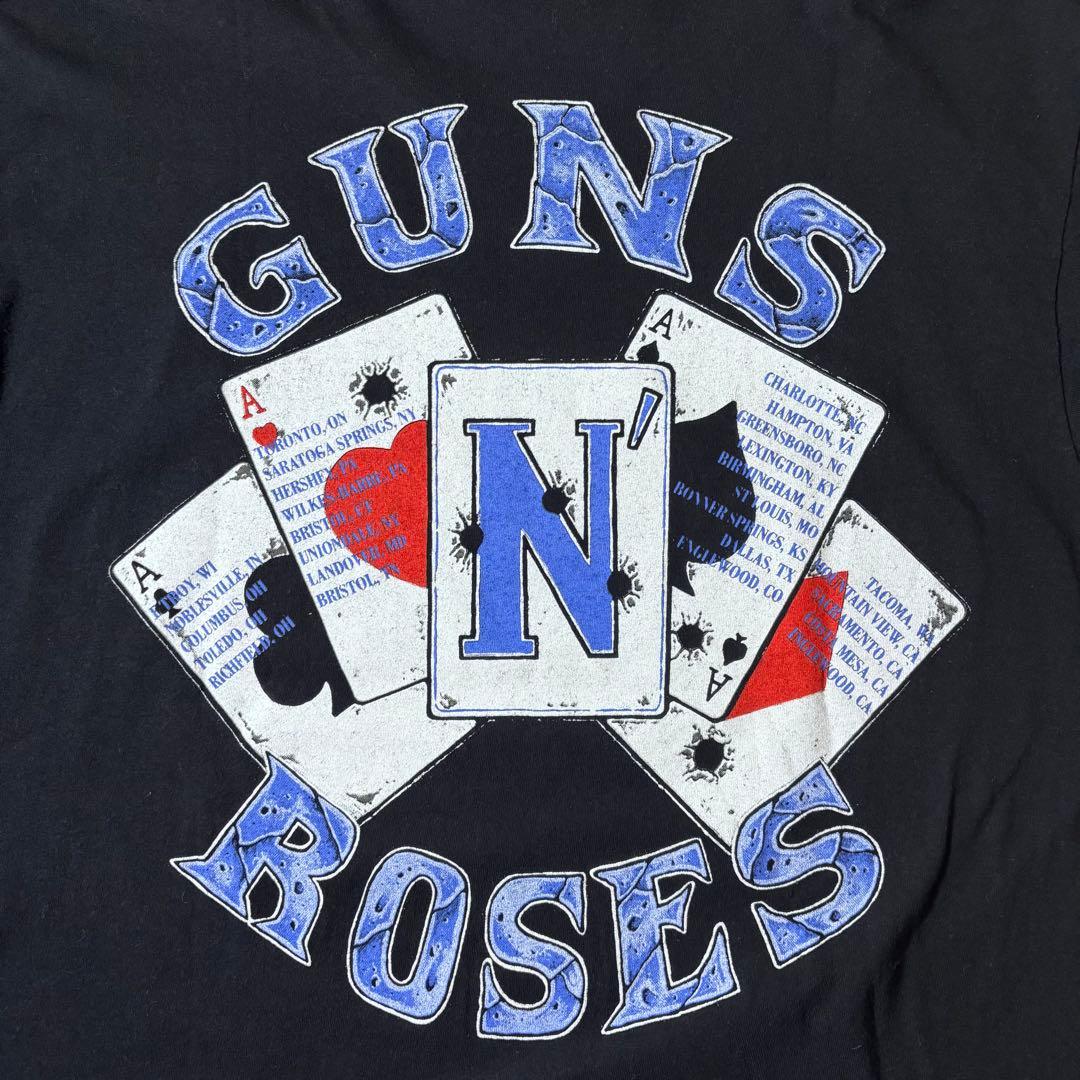 本物 レアカラー 90’s Guns N' Roses 拳銃×トランプ×薔薇 T
