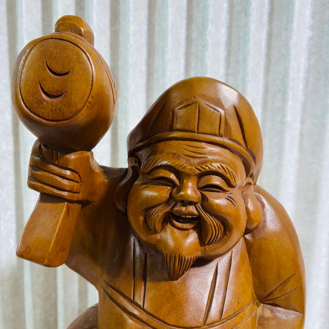 特大⭐️大黒天 木彫り像 七福神 木彫刻 縁起物 商売繁盛 古美術 骨董品 招福