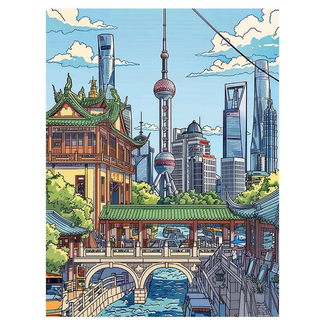 上海の都市風景イラスト