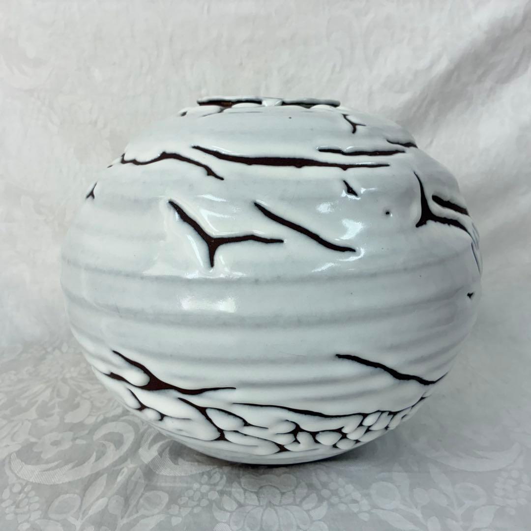 【萩焼】椿秀窯　庄 圭一郎　白燿　花生　花瓶　飾り壺　木箱入