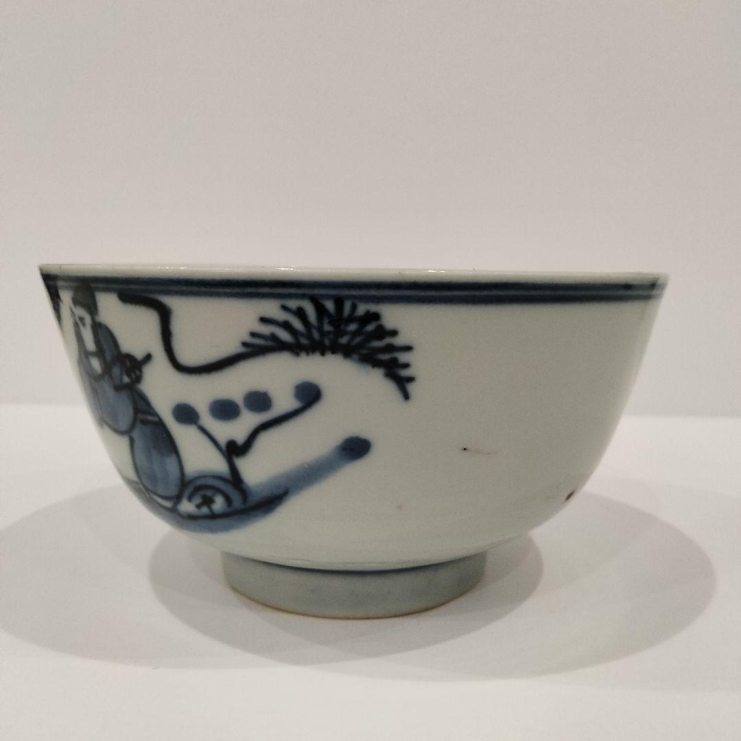 v257　中国古作 清朝 新渡 古染付 賢人寿老図 煎茶碗 在銘玩玉 茶碗　C