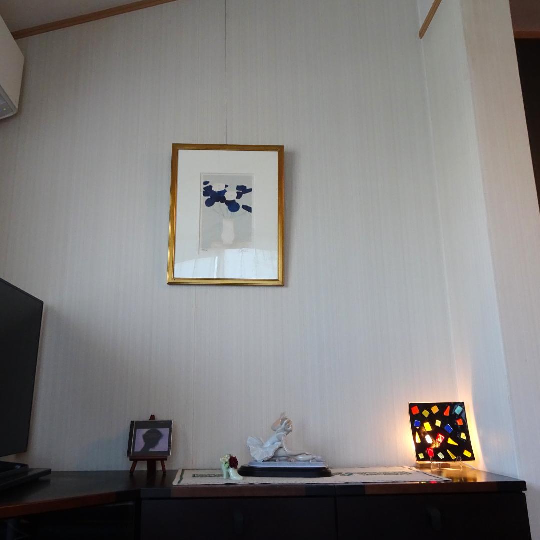 カトラン　Bernard Cathelin　リトグラフ　紺と白のアネモネ