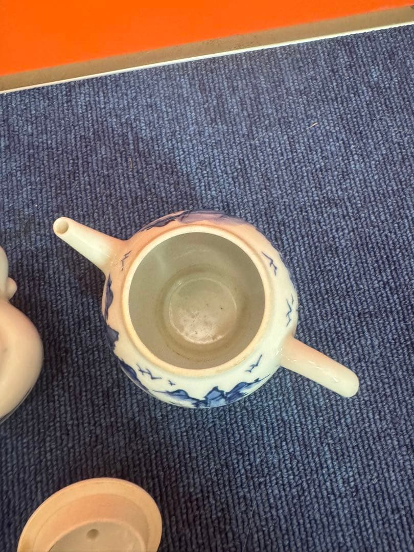 1683 平安白鳳　染付山水　急須1客　湯冷し1客