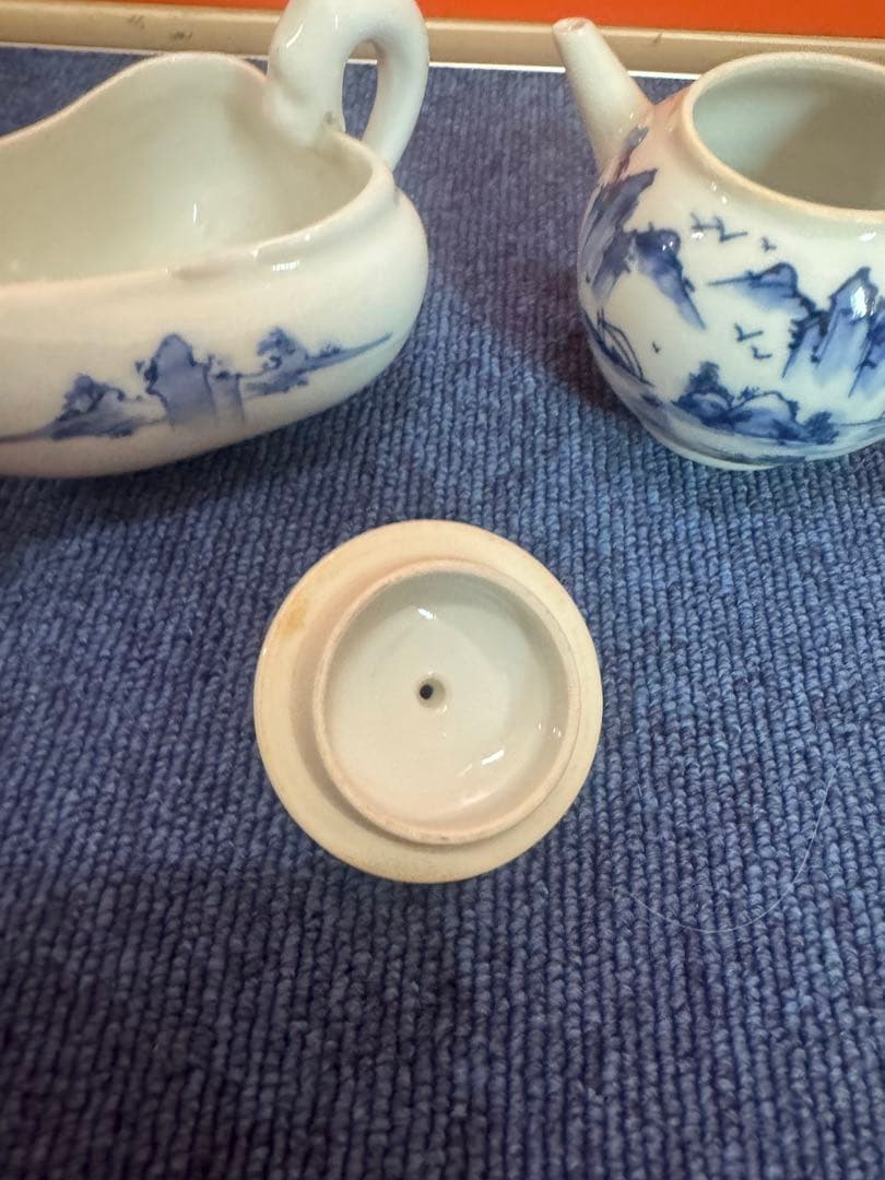 1683 平安白鳳　染付山水　急須1客　湯冷し1客