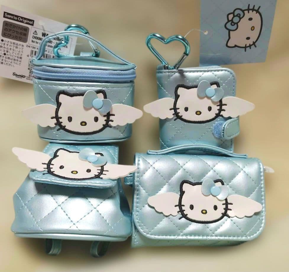 キティミニチュアキルトリュックポーチバニティ形ケースウォレットミラー　４点ブルー