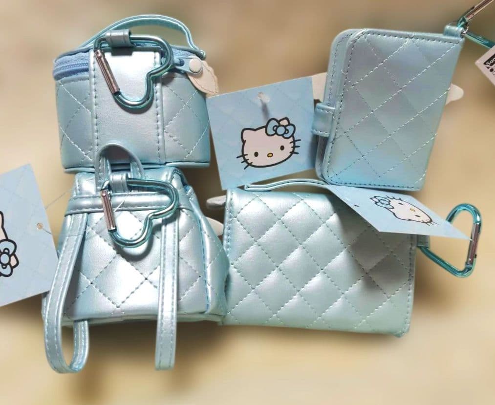 キティミニチュアキルトリュックポーチバニティ形ケースウォレットミラー　４点ブルー