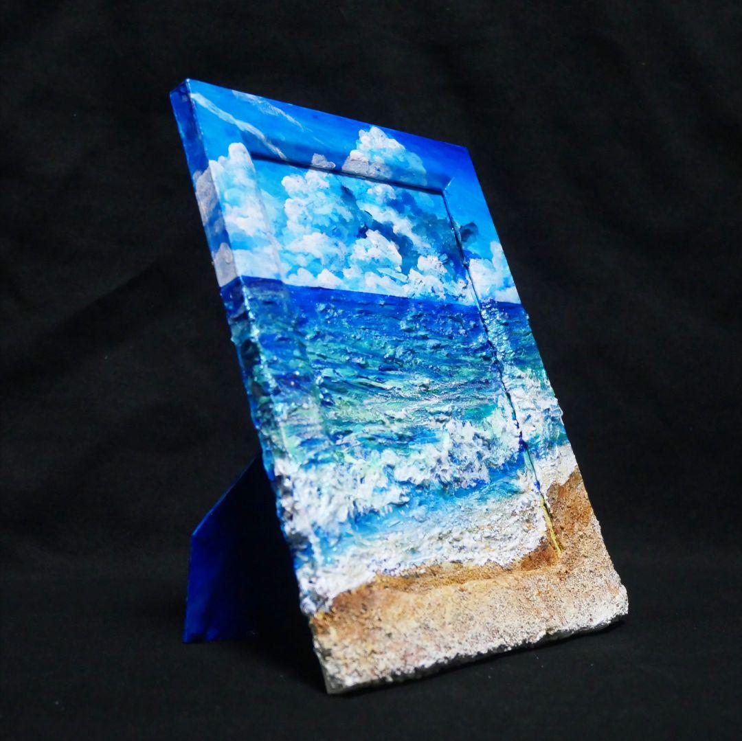 油絵 油彩 油彩画 絵 絵画 【夏の砂浜の海】ミニ絵画