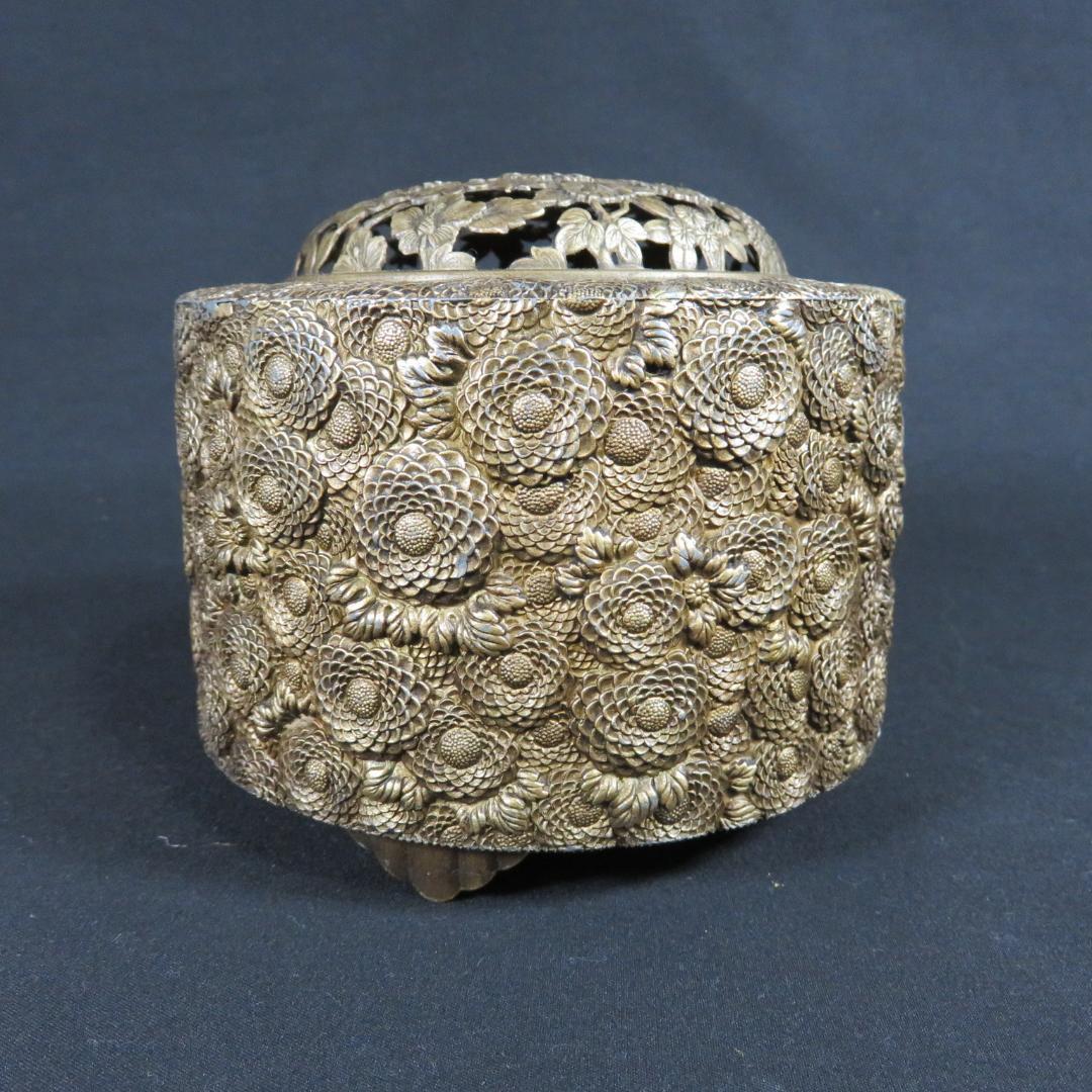 香炉 銘 宏采 茶道具 工芸 金属 真鍮 銅 花 豪華絢爛