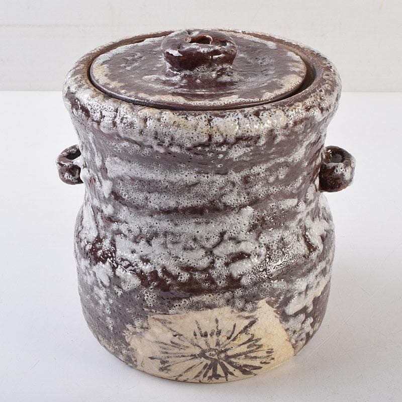 北大路魯山人作　鼠志野　花文　水指　銘寶舟　共布　清水公照極め箱　MR9510H