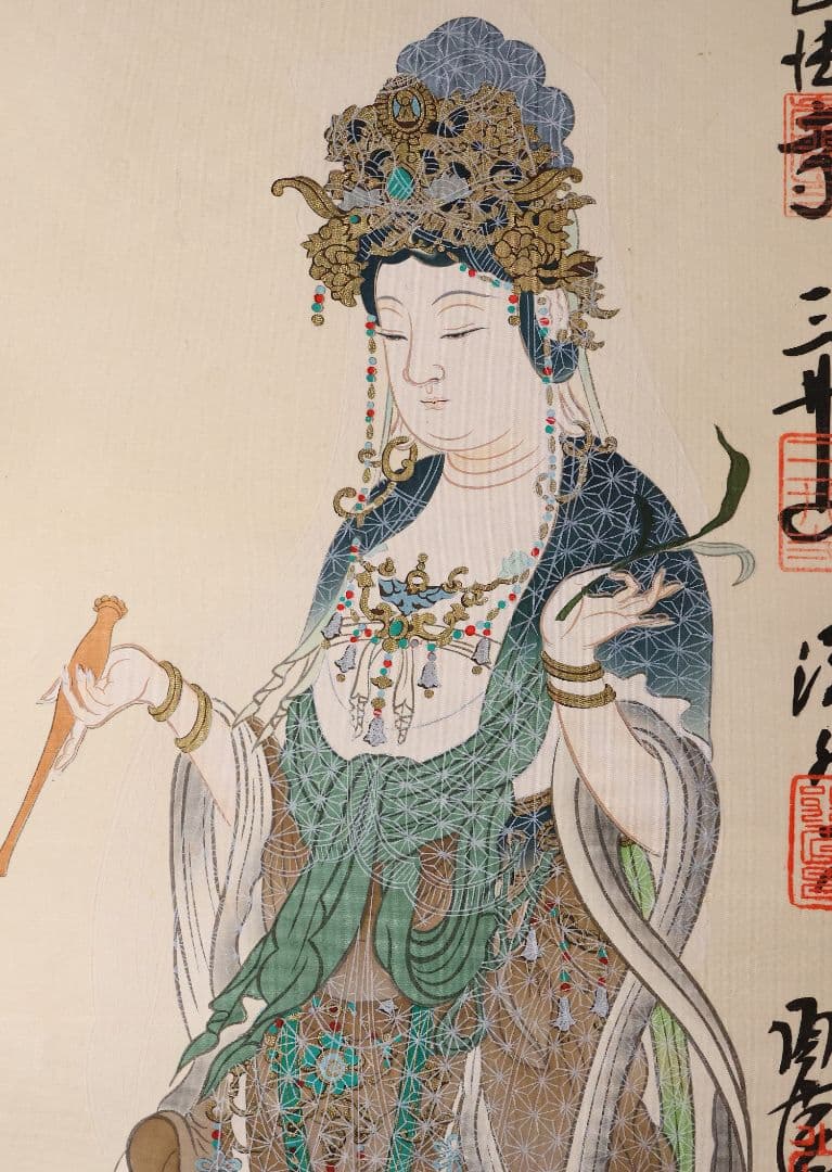 紙本 掛軸 西国三十三ヶ所 観音霊場 御朱印 慈母観音 仏教 仏画【CM212】