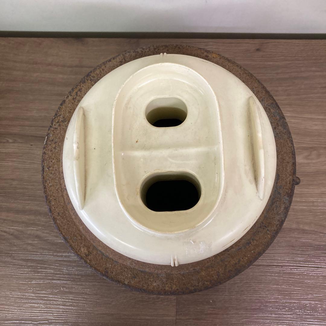 E-1 【骨董品】鉄製 茶釜 火鉢 刻印あり 渦巻き鐶 鉄器 レトロ アンティー