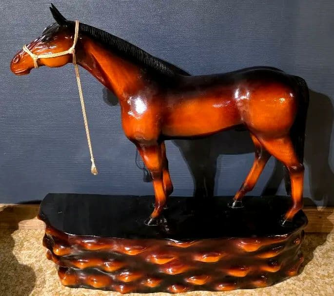 ​【元値43万】ド迫力！特大 木彫り馬 サラブレッド 置物 北海道民芸品 25号