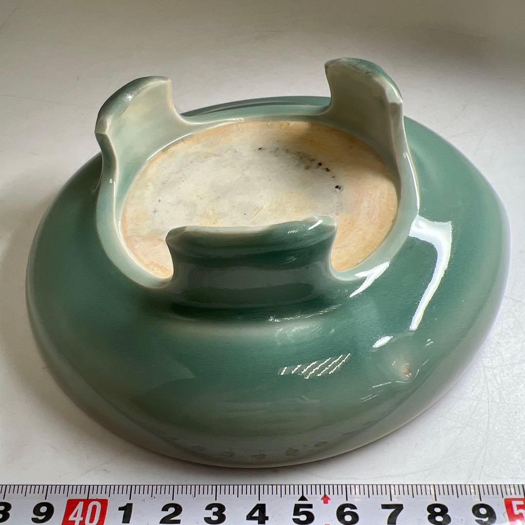 江戸時代後期　鍋島青磁　三足皿　幅約15.8㎝木箱付トヒコ東な8-0121☆2F