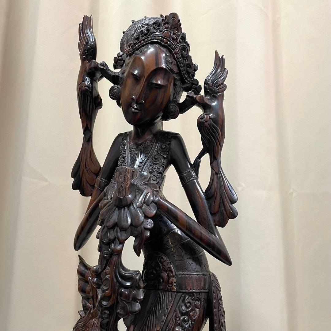 バリ島　木彫り　女性像　彫刻　黒檀　アンティーク　置物