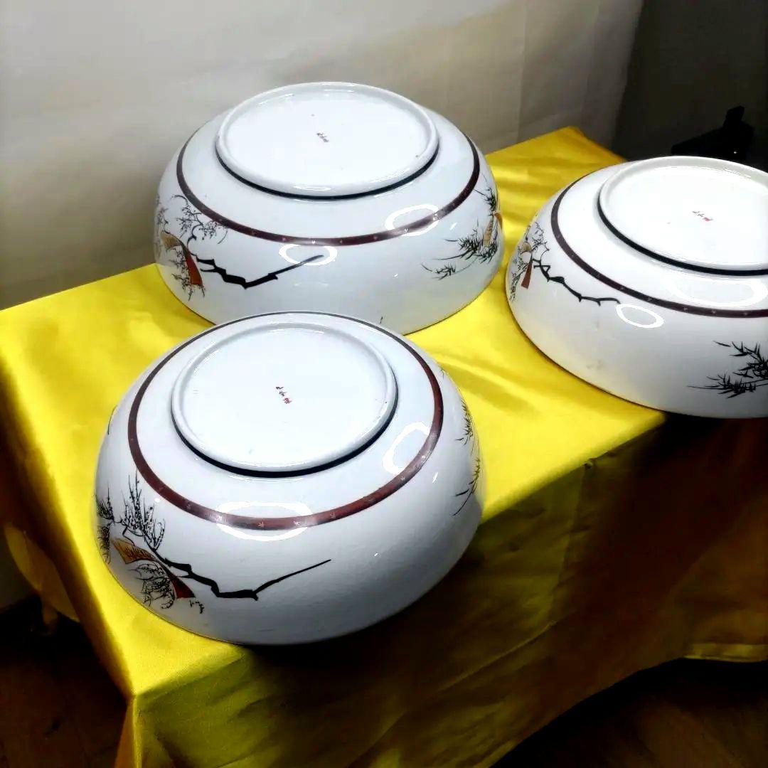 九谷焼　古九谷　金彩　色絵　三ツ鉢　小鉢　中鉢　大鉢　8寸9寸1尺鉢　3客セット