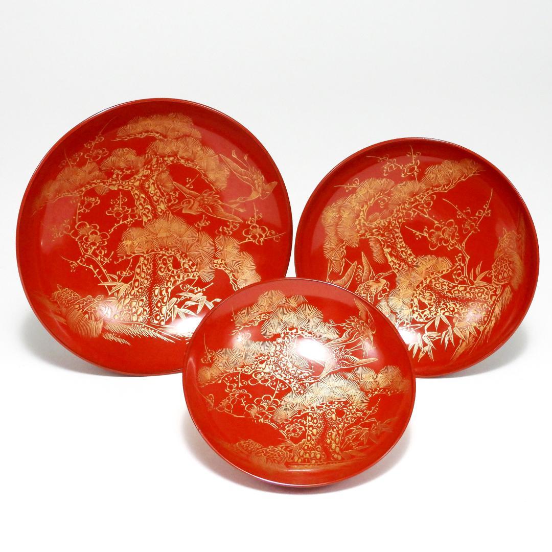 輪島塗 沈金 松竹梅 五段盃 杯台 酒器 天然木 漆塗り 漆芸 共箱