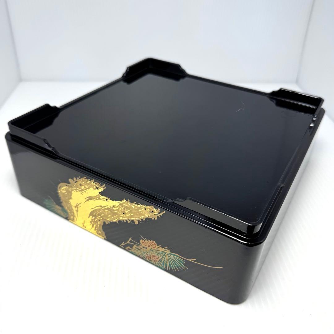 会津塗 三段重 松峯作 天然木 黒内朱 沈金 蒔絵 重箱 漆器 伝統工芸