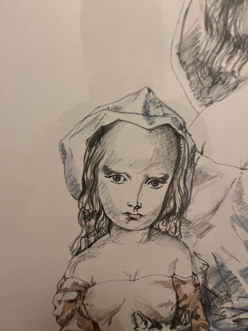 藤田嗣治　レオナール・フジタ　母子像　女性と子供　猫を抱く母子像　額装