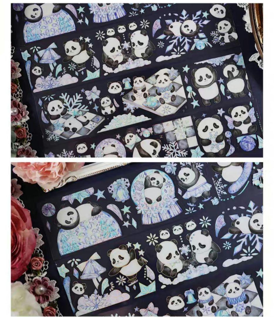 巻売 528★ 海外 マスキングテープ マステ PET 動物 パンダ 銀ホロ