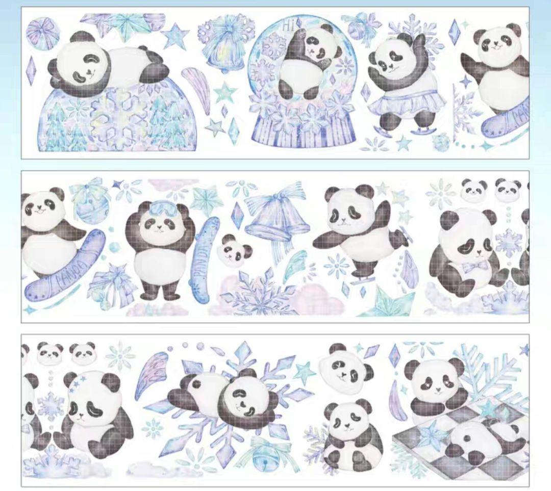 巻売 528★ 海外 マスキングテープ マステ PET 動物 パンダ 銀ホロ