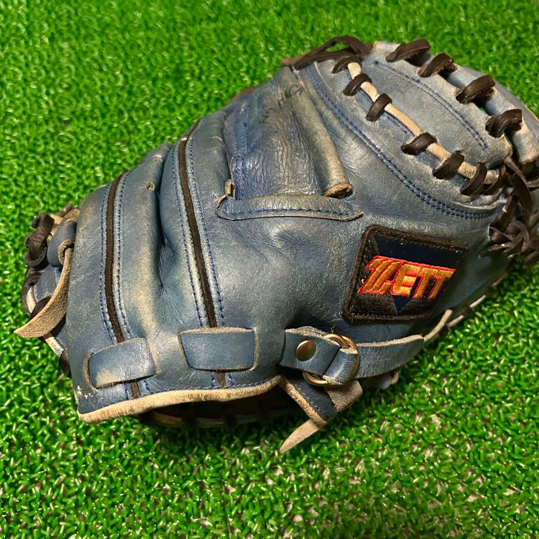 ゼット 日本製 旧ラベル 軟式キャッチャーミット ブルー