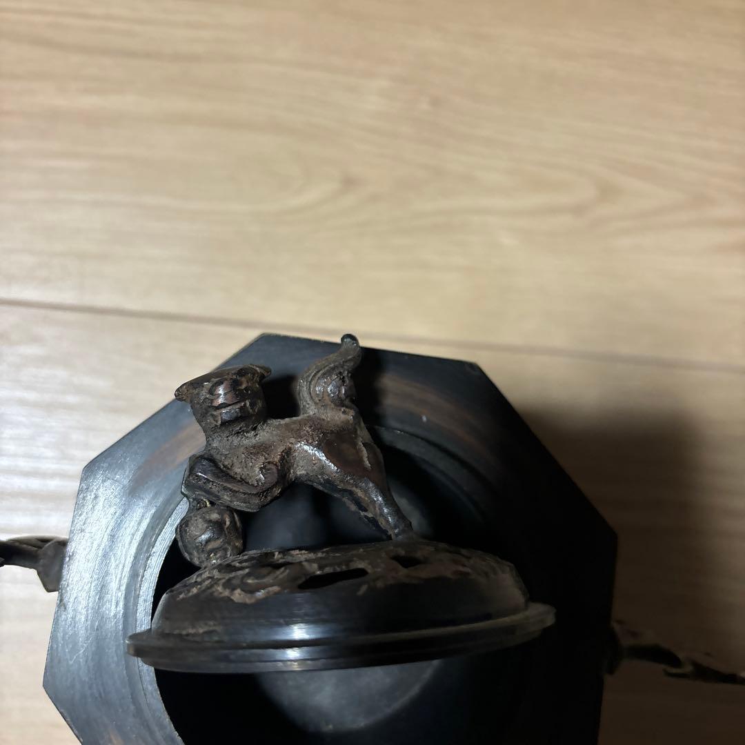 中国 古銅 香炉 古玩 銘有獅子蓋付き香炉　底部に記念款「大明宣徳年製」