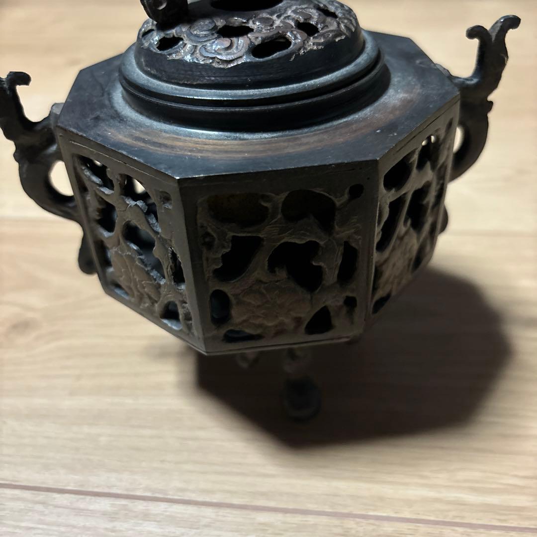 中国 古銅 香炉 古玩 銘有獅子蓋付き香炉　底部に記念款「大明宣徳年製」