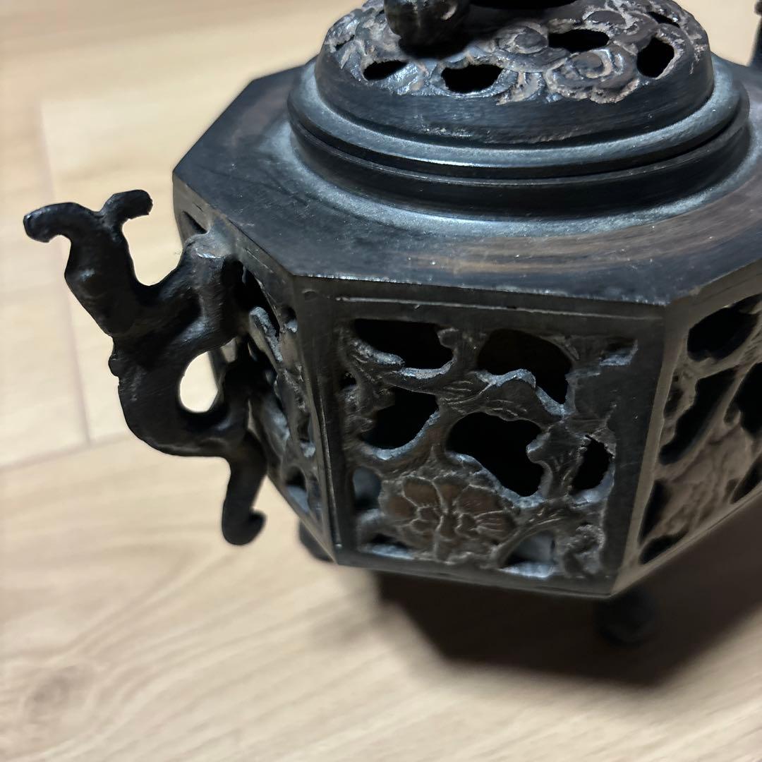 中国 古銅 香炉 古玩 銘有獅子蓋付き香炉　底部に記念款「大明宣徳年製」