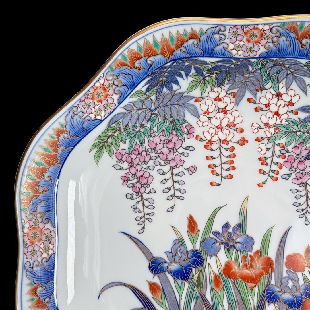 有田焼　弥左衛門　色絵藤菖蒲文皿　直径29.5㎝ 高さ5㎝