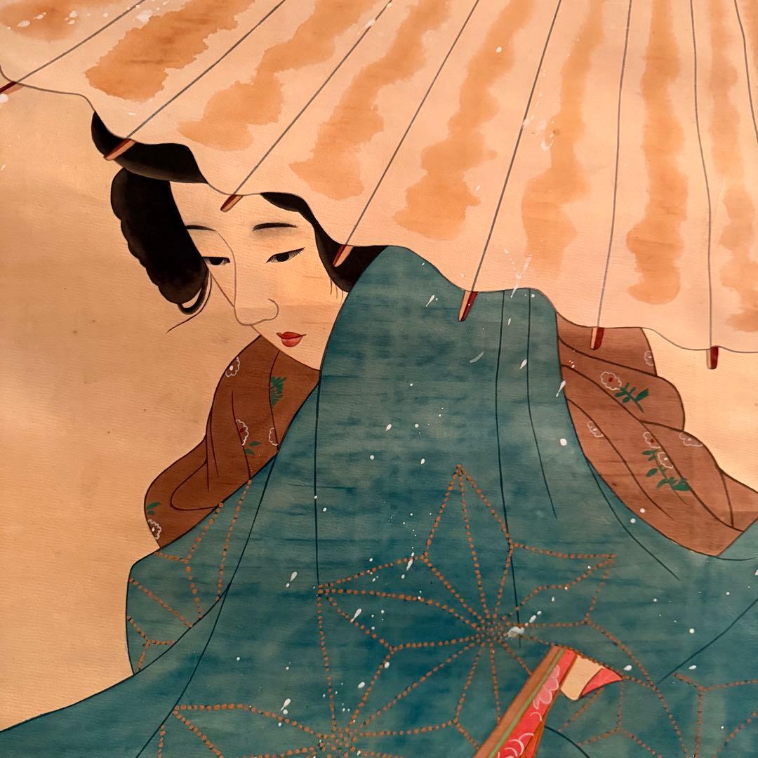 伊東深水作　吹雪　無落款　掛軸