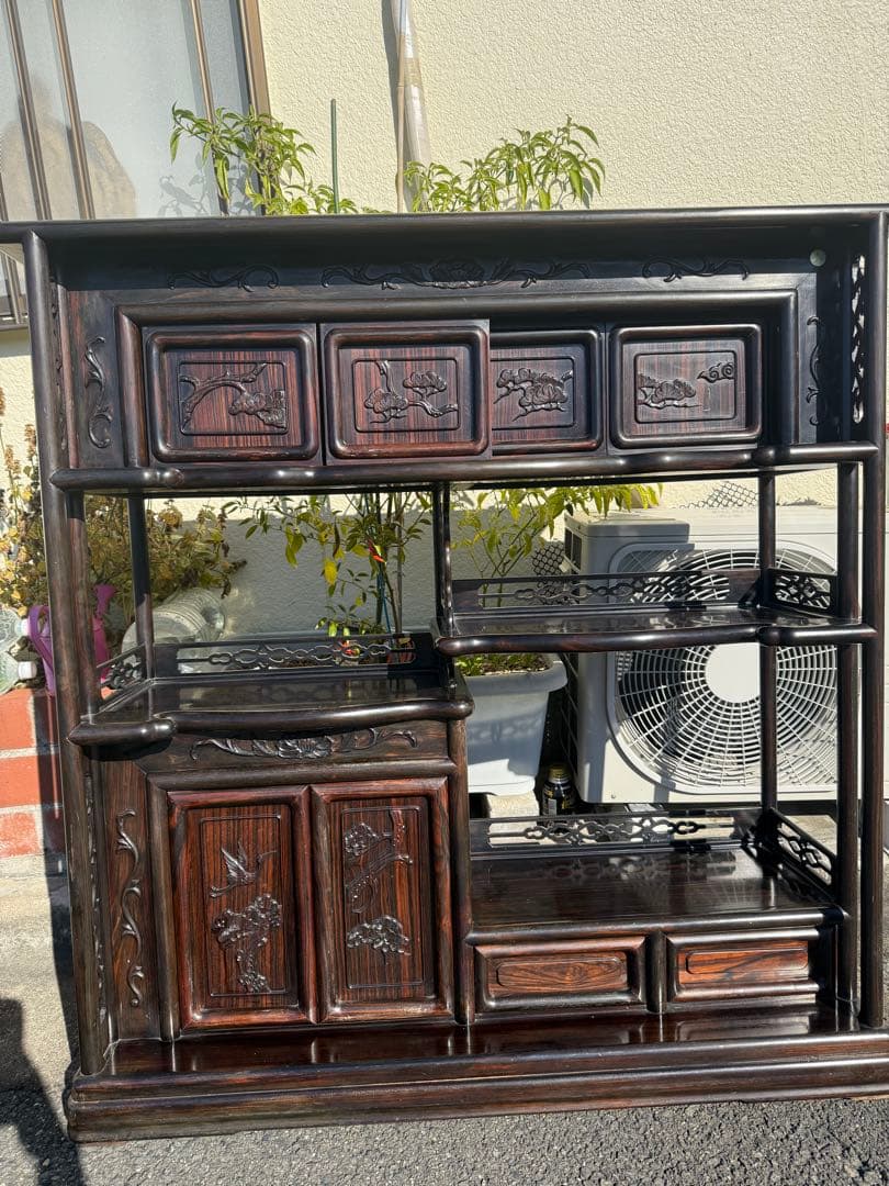 高級 木製 飾り棚 茶箪笥 彫刻入り 大型家具 引き取り歓迎