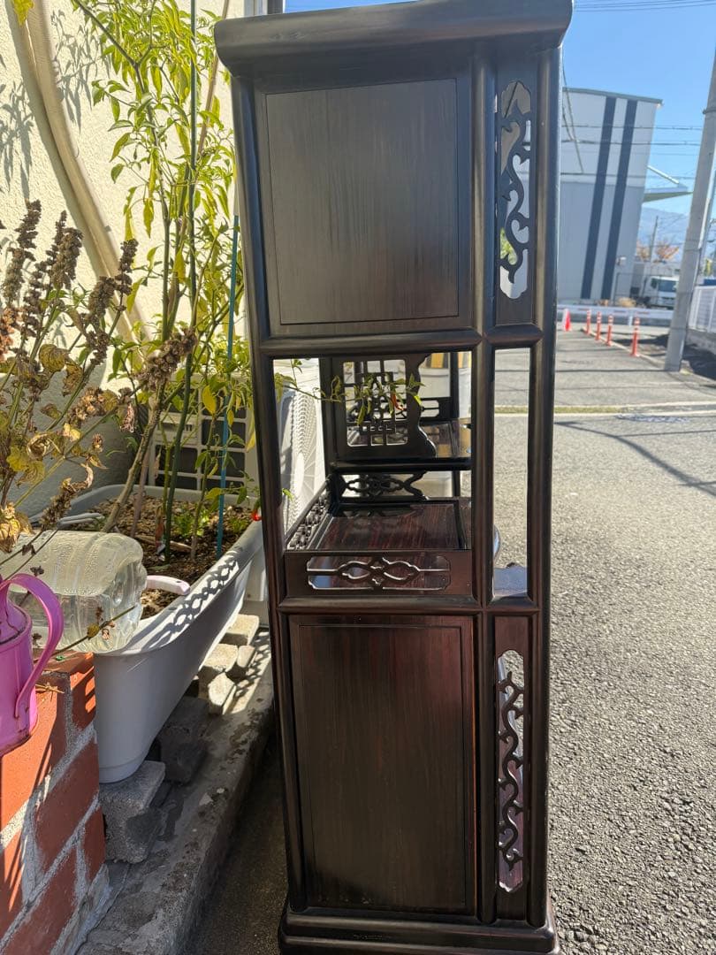 高級 木製 飾り棚 茶箪笥 彫刻入り 大型家具 引き取り歓迎
