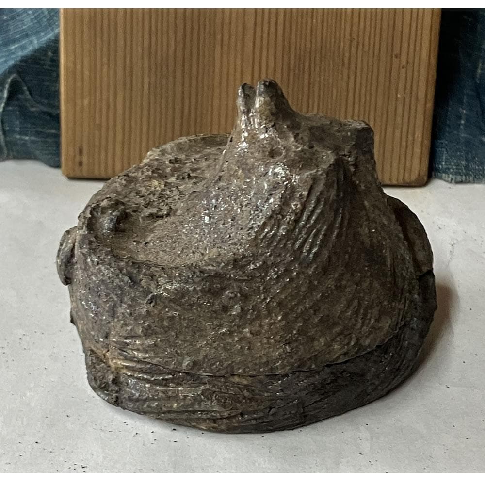 p031 古伊賀 狸 香合 木箱入り たぬき タヌキ 時代 茶道具