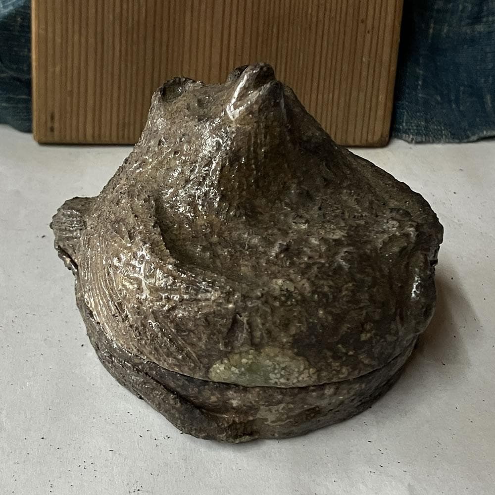 p031 古伊賀 狸 香合 木箱入り たぬき タヌキ 時代 茶道具