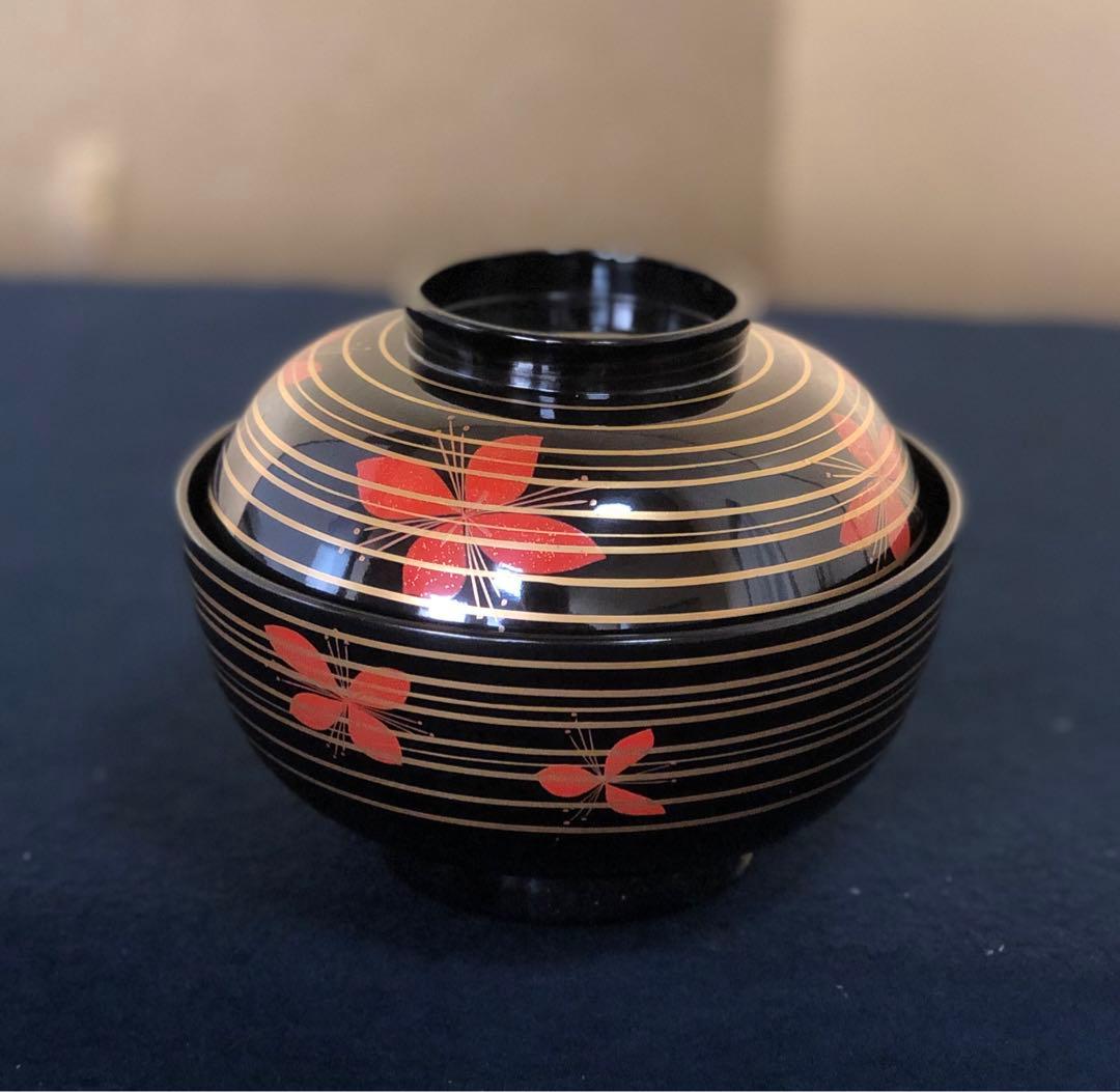 《レ》懐石 黒塗 金線模様 吸物椀6客 克己作 木製漆器 共箱 260128く2