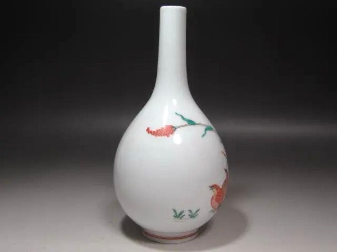 ☆　14代柿右衛門　錦栗鶉文花瓶　目をひく一品です☆y294