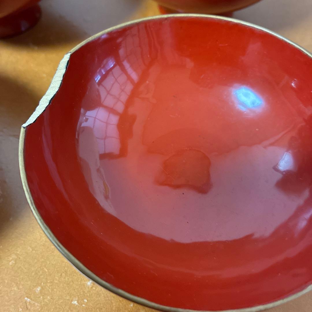 漆器　金絵　朱　蓋付椀　10客　共箱 骨董品