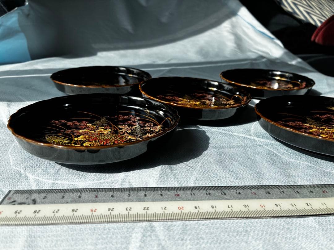 【美品/有田焼】幸山窯 天目菊 中皿 5枚セット 金彩 伝統工芸 銘々皿 縁起物