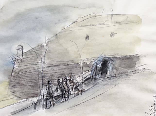 平野遼【セシンブラの海岸で】 水彩 4号