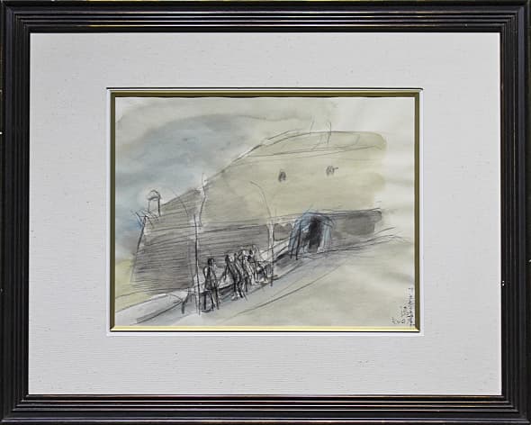 平野遼【セシンブラの海岸で】 水彩 4号